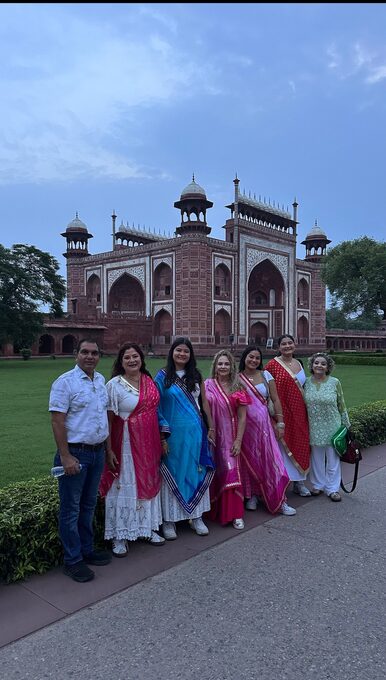 Private group at the Taj Mahal gateway in Agra