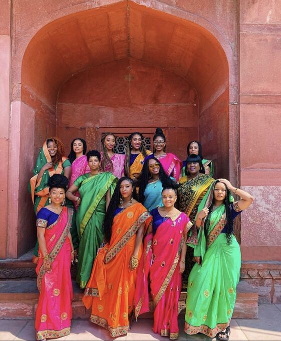 Travellers in traditional Indian dress on a private tour